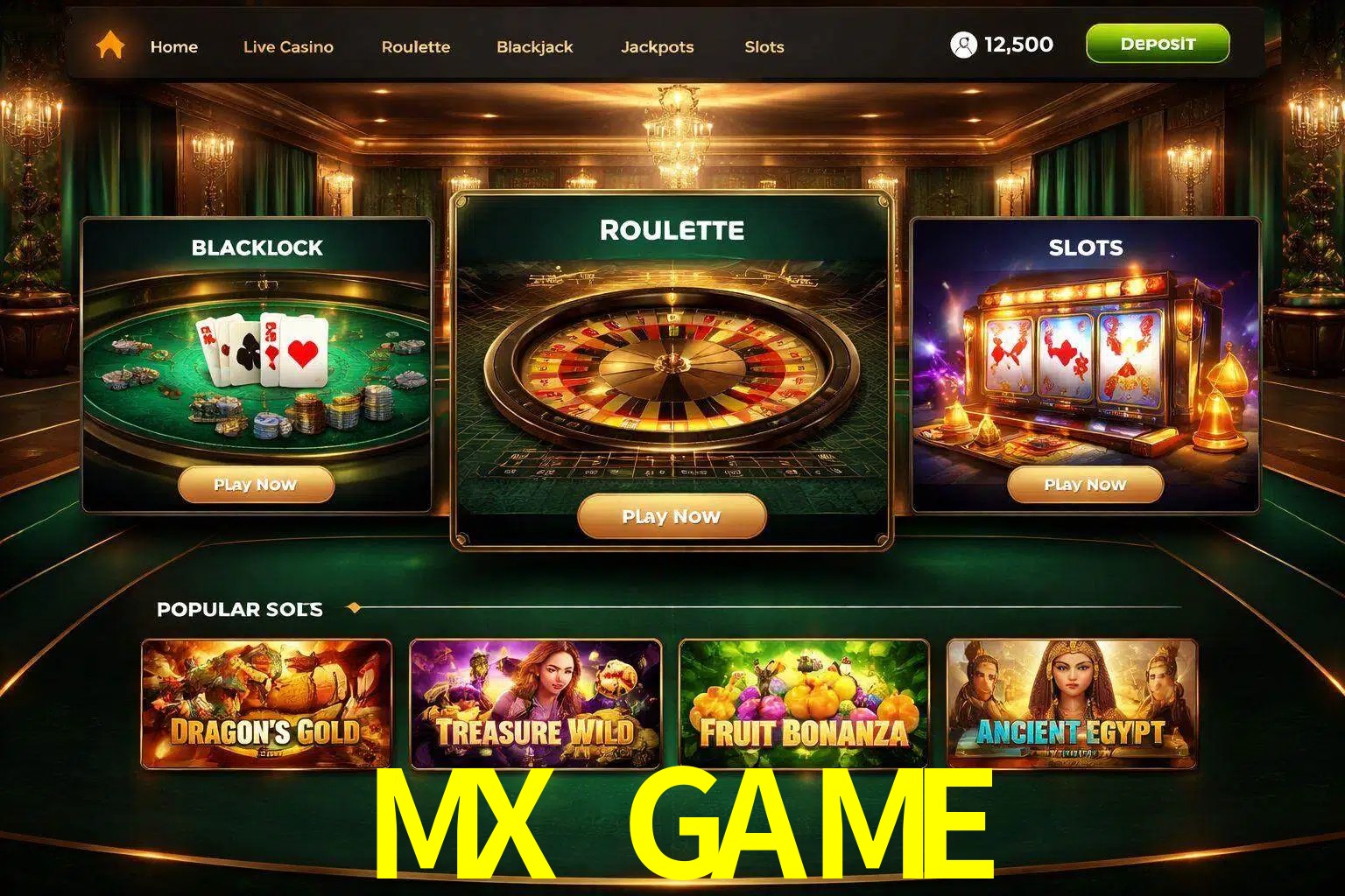 Vista de la plataforma MX GAME Casino mostrando categorías organizadas de juegos en línea